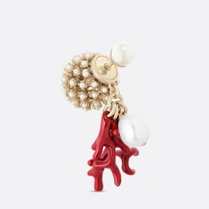 Dior Tribales Earrings Metal, Pearls, Freshwater Pearl and Lacquer Coral Gold/Red
