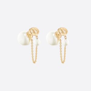 Dior Tribales Earrings Chain Metal And White Resin Pearls Gold