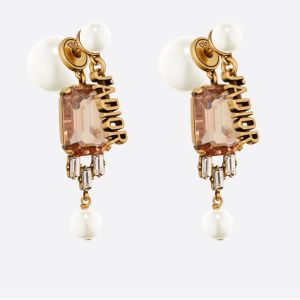 Dior Tribales Earrings Metal, White Resin Pearls And Crystals Brown