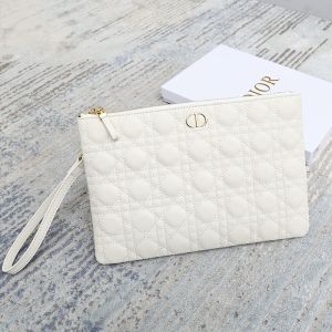 Dior Zipped Pouch Cannage Topstitching Calfskin White