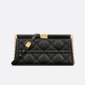 Dior Caro Colle Noire Clutch with Chain Cannage Lambskin Black