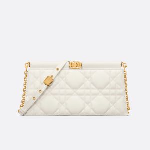 Dior Caro Colle Noire Clutch with Chain Cannage Lambskin White