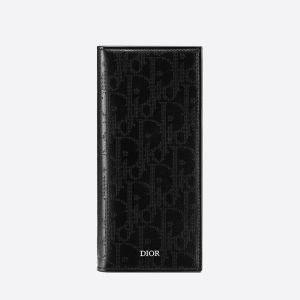 Large Dior Vertical Wallet Oblique Galaxy Leather Black