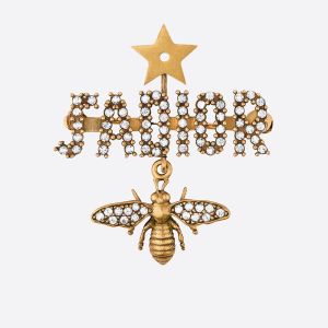 J'Adior Brooch with Bee Star White Crystals Gold