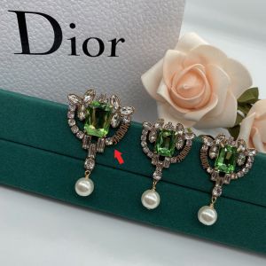 J'Adior Brooch, Silver and Green Crystals with White Resin Pearls Gold
