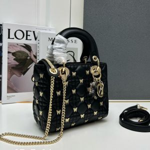 Mini Lady Dior Bag with Butterfly Studs Cannage Lambskin Black
