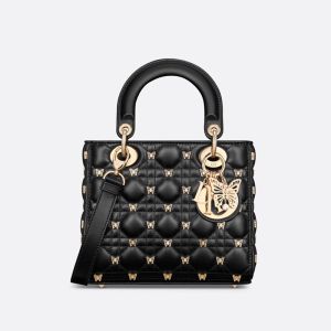 Small Lady Dior Bag with Butterfly Studs Cannage Lambskin Black