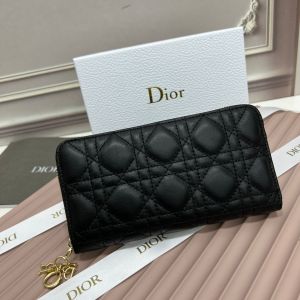 Large Dior Zip Wallet Cannage Calfskin Black