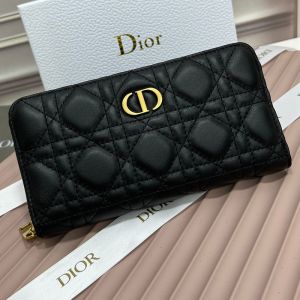Large Dior Zip Wallet Cannage Calfskin With CD Icon Signature Black