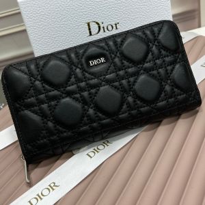 Large Dior Zip Wallet Cannage Calfskin With Dior Icon Signature Black