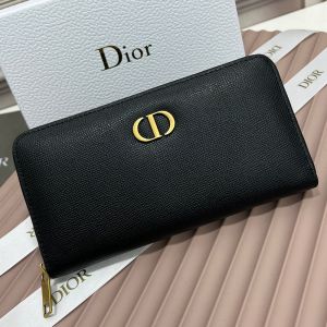 Large Dior Zip Wallet Grained Calfskin With CD Icon Signature Black