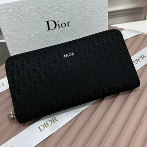 Large Dior Zip Wallet Oblique Motif Canvas Black