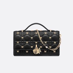 Miss Dior Top Handle Bag with Butterfly Studs Cannage Lambskin Black