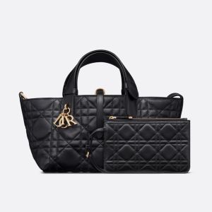 Small Dior Toujours Bag Macrocannage Calfskin Black