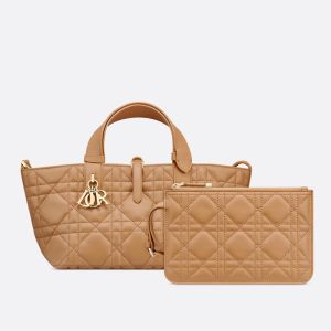 Small Dior Toujours Bag Macrocannage Calfskin Brown