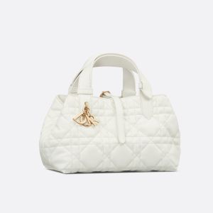 Small Dior Toujours Bag Macrocannage Calfskin White