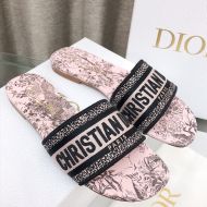 Christian Dior Dway Slides Women Jardin d'Hiver Motif Canvas Pink