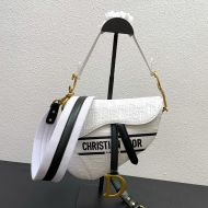 Christian Dior Saddle Bag Oblique Embossed Calfskin White/Black