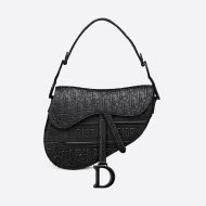 Christian Dior Saddle Bag Ultramatte Oblique Embossed Calfskin Black