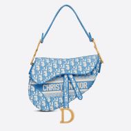 Christian Dior Saddle Bag Oblique Motif Canvas Light Blue