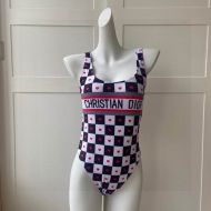 Christian Dior Swimsuit Women Dioramour D-Chess Heart Motif Lycra Black/White