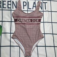 Christian Dior Swimsuit Women Micro Houndstooth Motif Lycra Burgundy