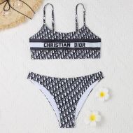 Christian Dior Spaghetti Bikini Women Oblique Motif Lycra Black