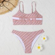 Christian Dior Spaghetti Bikini Women Oblique Motif Lycra Pink