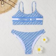 Christian Dior Spaghetti Bikini Women Oblique Motif Lycra Sky Blue
