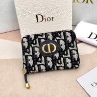 Dior 30 Montaigne Voyageur Zip Wallet Oblique Motif Canvas Black