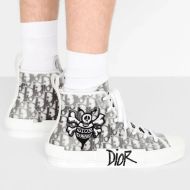 Dior B23 High-Top Sneakers Unisex Shawn Bee Oblique Motif Canvas White