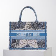 Dior Book Tote Around the World Motif Canvas Light Blue