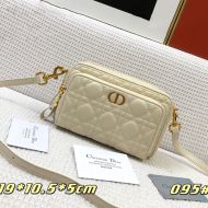 Dior Caro Double Pouch Cannage Calfskin White