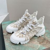 Dior D-Connect Sneakers Women Reve d'Infini Motif Technical Fabric White/Gold