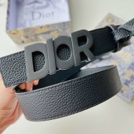 Dior Italic Buckle Reversible Belt Grained Calfskin Black
