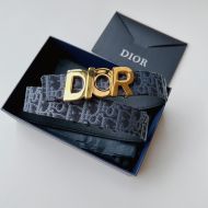 Dior Italic Buckle Reversible Belt Oblique Motif Canvas Navy Blue