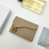 Dior Saddle Flap Card Holder Grained Calfskin Khaki