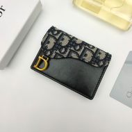 Dior Saddle Flap Card Holder Half Oblique Motif Canvas Black