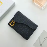 Dior Saddle Flap Card Holder Oblique Motif Canvas Black
