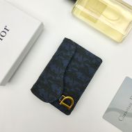 Dior Saddle Flap Card Holder Oblique Motif Canvas Navy Blue