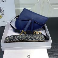 Dior Saddle Flat Belt Pouch Grained Calfskin Blue