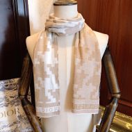 Dior Scarf Macro Houndstooth Motif Technical Cashmere and Wool Khaki