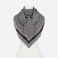 Dior Shawl D-Oblique Motif Wool, Silk and Cashmere Navy Blue