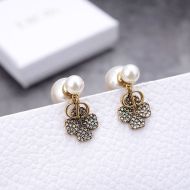 Dior Tribales Earrings Antique CD, White Resin Pearls And White Four-Leaf Clover Gold