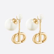 Dior Tribales Earrings CD Drop and White Resin Pearls Gold