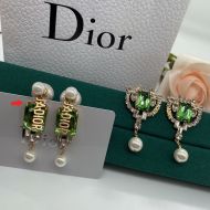 Dior Tribales Earrings Metal, White Resin Pearls with Green and Silver Crystals Gold