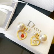 Dior Tribales Earrings Metal, White Resin Pearls And A Red Glass Pearl Gold
