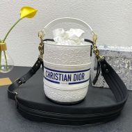 Small Dior Vibe Bucket Bag Oblique Embossed Calfskin White/Black