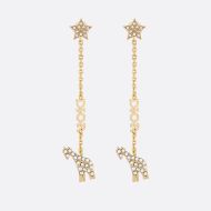 Diorable Giraffe Earrings Metal and White Crystals Gold