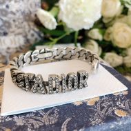 J'Adior Cuff Bracelet Antique Metal with White Crystals Silver